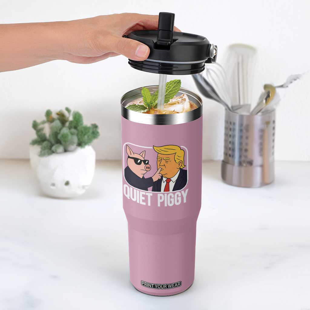 Quiet Piggy Shhh Trump Meme Flip Straw Tumbler Sassy Pig Parody Funny Political Satire TS02 One Size: 30 oz Light Pink Print Your Wear