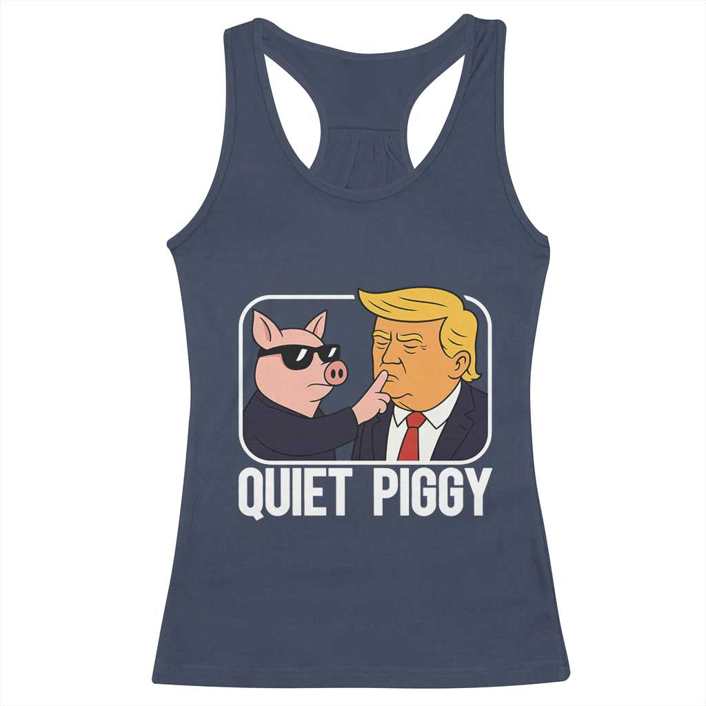 Quiet Piggy Shhh Trump Meme Racerback Tank Top Sassy Pig Parody Funny Political Satire TS02 Navy Print Your Wear