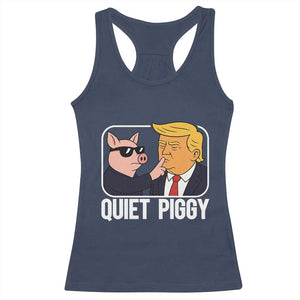 Quiet Piggy Shhh Trump Meme Racerback Tank Top Sassy Pig Parody Funny Political Satire TS02 Navy Print Your Wear