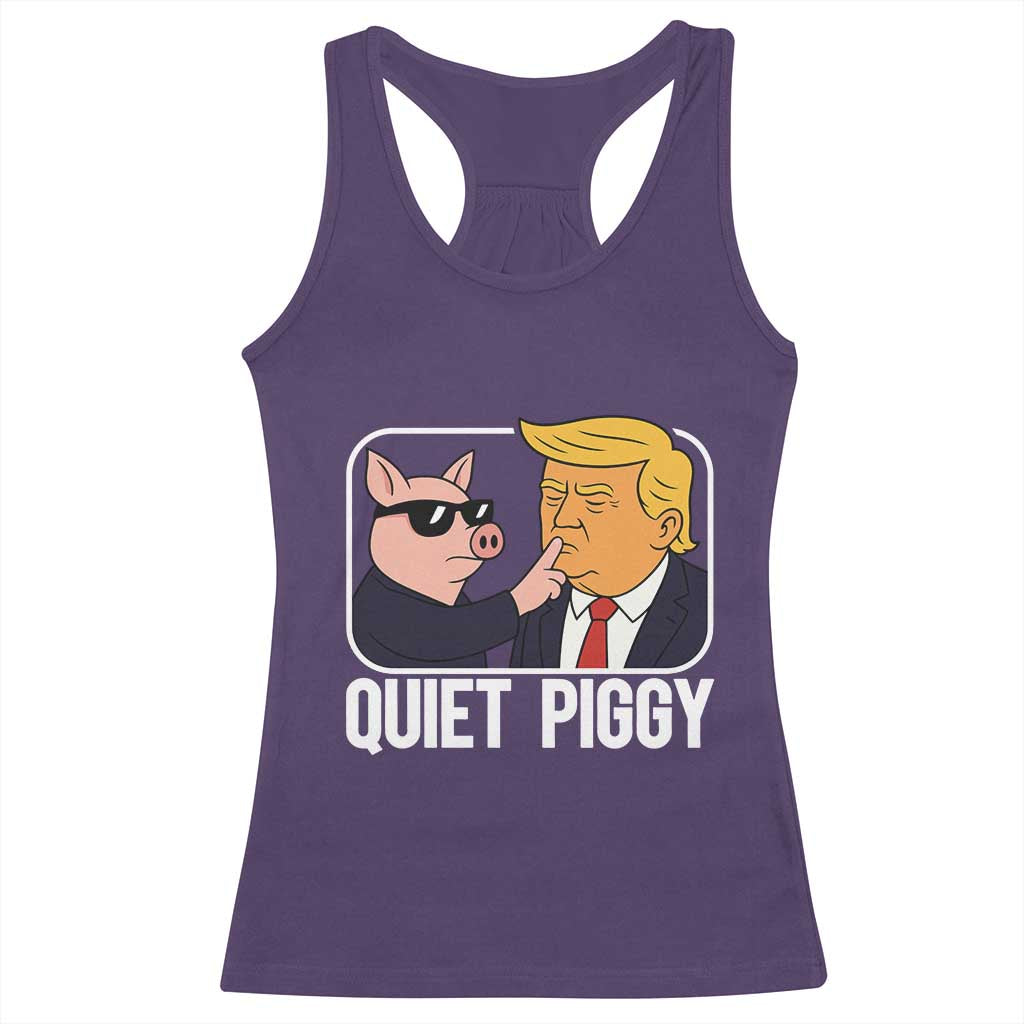 Quiet Piggy Shhh Trump Meme Racerback Tank Top Sassy Pig Parody Funny Political Satire TS02 Purple Print Your Wear