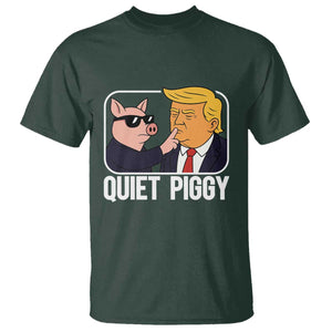 Quiet Piggy Shhh Trump Meme T Shirt Sassy Pig Parody Funny Political Satire TS02 Dark Forest Green Print Your Wear