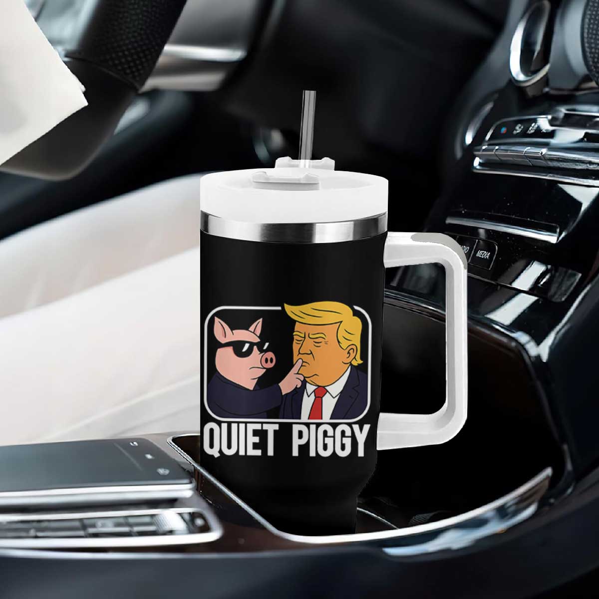 Quiet Piggy Shhh Trump Meme Tumbler With Handle Sassy Pig Parody Funny Political Satire TS02 Print Your Wear