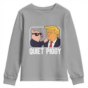 Quiet Piggy Shhh Trump Meme Youth Sweatshirt Sassy Pig Parody Funny Political Satire TS02 Sport Gray Print Your Wear