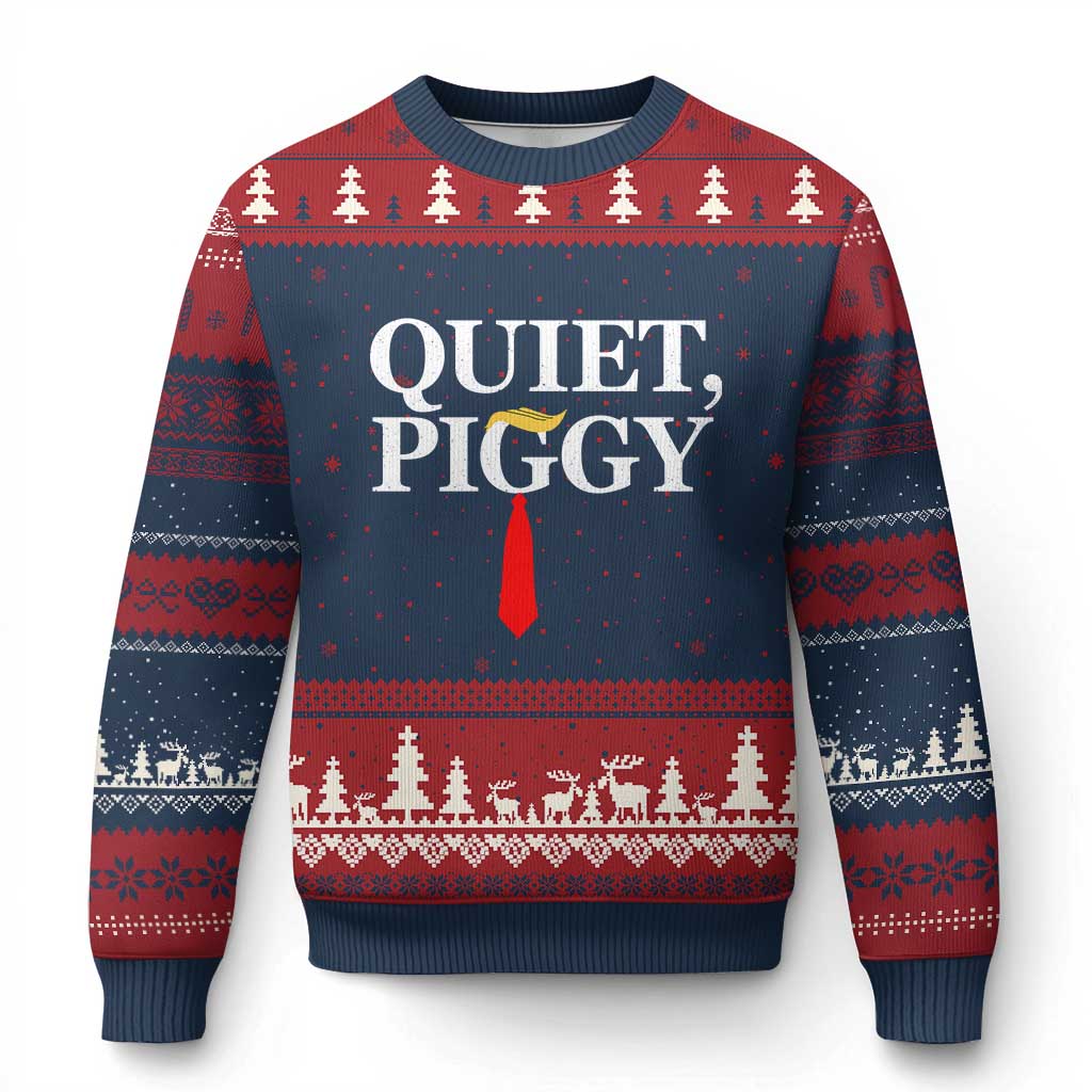 Quiet Piggy Funny Blonde Ugly Christmas Sweater Political Satire Humor Free Speech TS02 Navy Red Print Your Wear