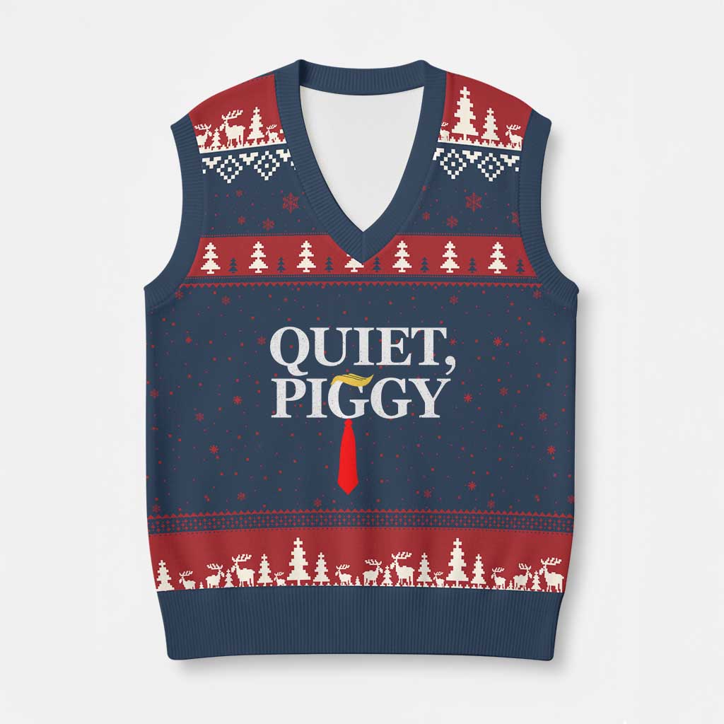 Quiet Piggy Funny Blonde V-Neck Knit Sweater Vest Political Satire Humor Free Speech TS02 Navy Red Print Your Wear