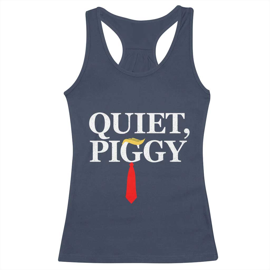 Quiet Piggy Funny Blonde Racerback Tank Top Political Satire Humor Free Speech TS02 Navy Print Your Wear
