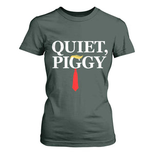 Quiet Piggy Funny Blonde T Shirt For Women Political Satire Humor Free Speech TS02 Dark Forest Green Print Your Wear