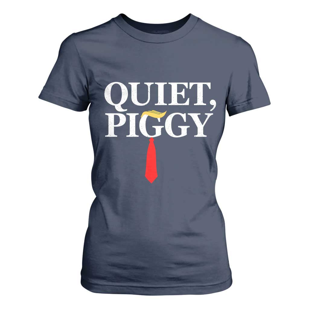 Quiet Piggy Funny Blonde T Shirt For Women Political Satire Humor Free Speech TS02 Navy Print Your Wear