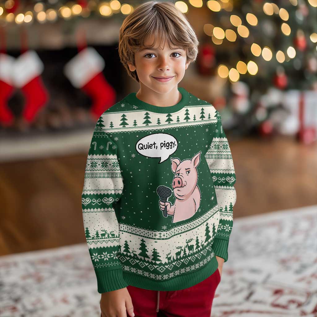 Quiet Piggy Funny Sarcastic Pig Ugly Christmas Sweater Political Satire Humor Free Speech TS02 Forest Green Beige Print Your Wear
