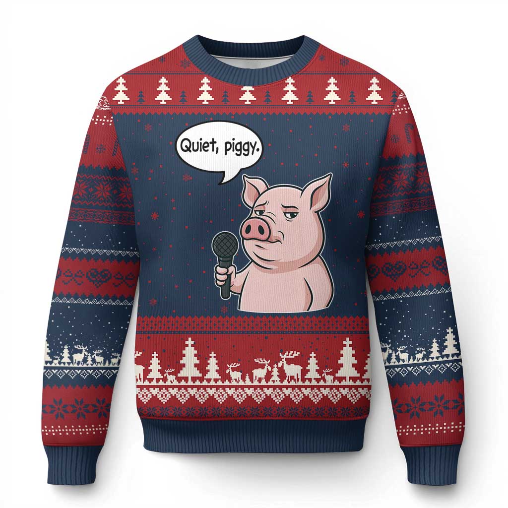 Quiet Piggy Funny Sarcastic Pig Ugly Christmas Sweater Political Satire Humor Free Speech TS02 Navy Red Print Your Wear