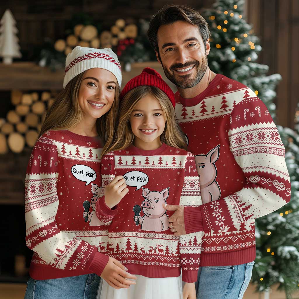 Quiet Piggy Funny Sarcastic Pig Ugly Christmas Sweater Political Satire Humor Free Speech TS02 Red Beige Print Your Wear