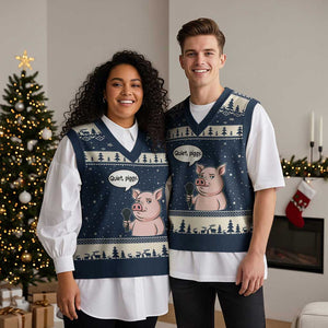 Quiet Piggy Funny Sarcastic Pig V-Neck Knit Sweater Vest Political Satire Humor Free Speech TS02 Navy Beige Print Your Wear