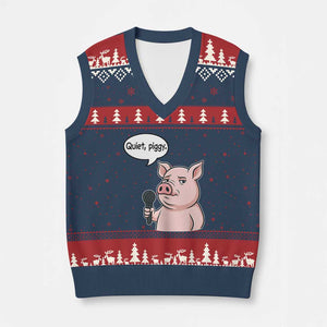 Quiet Piggy Funny Sarcastic Pig V-Neck Knit Sweater Vest Political Satire Humor Free Speech TS02 Navy Red Print Your Wear