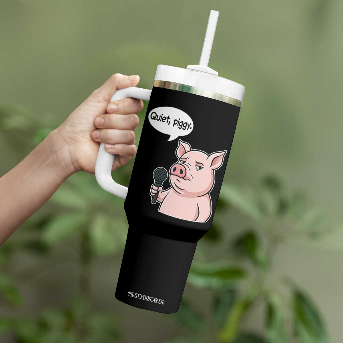 Quiet Piggy Funny Sarcastic Pig Tumbler With Handle Political Satire Humor Free Speech TS02 Print Your Wear