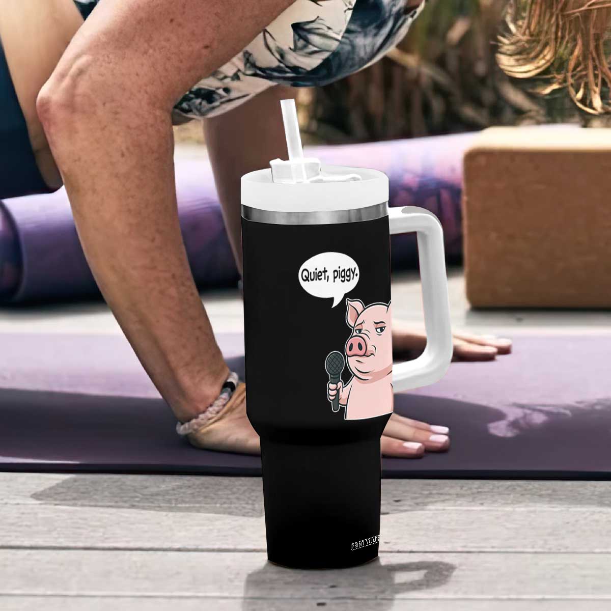 Quiet Piggy Funny Sarcastic Pig Tumbler With Handle Political Satire Humor Free Speech TS02 Print Your Wear