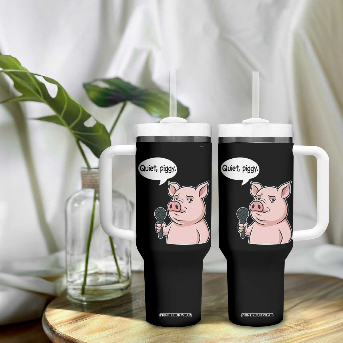 Quiet Piggy Funny Sarcastic Pig Tumbler With Handle Political Satire Humor Free Speech TS02 Print Your Wear