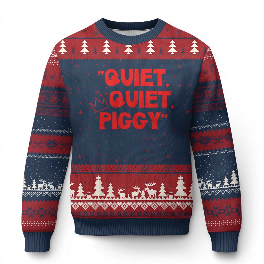 Quiet Quiet Piggy Ugly Christmas Sweater Funny Political Satire Free Speech TS02 Navy Red Print Your Wear