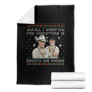 Funny Western Christmas Cowboy Humor Throw Blanket All I Want for Christmas Is Biscuits and Whores TS02 Black Print Your Wear