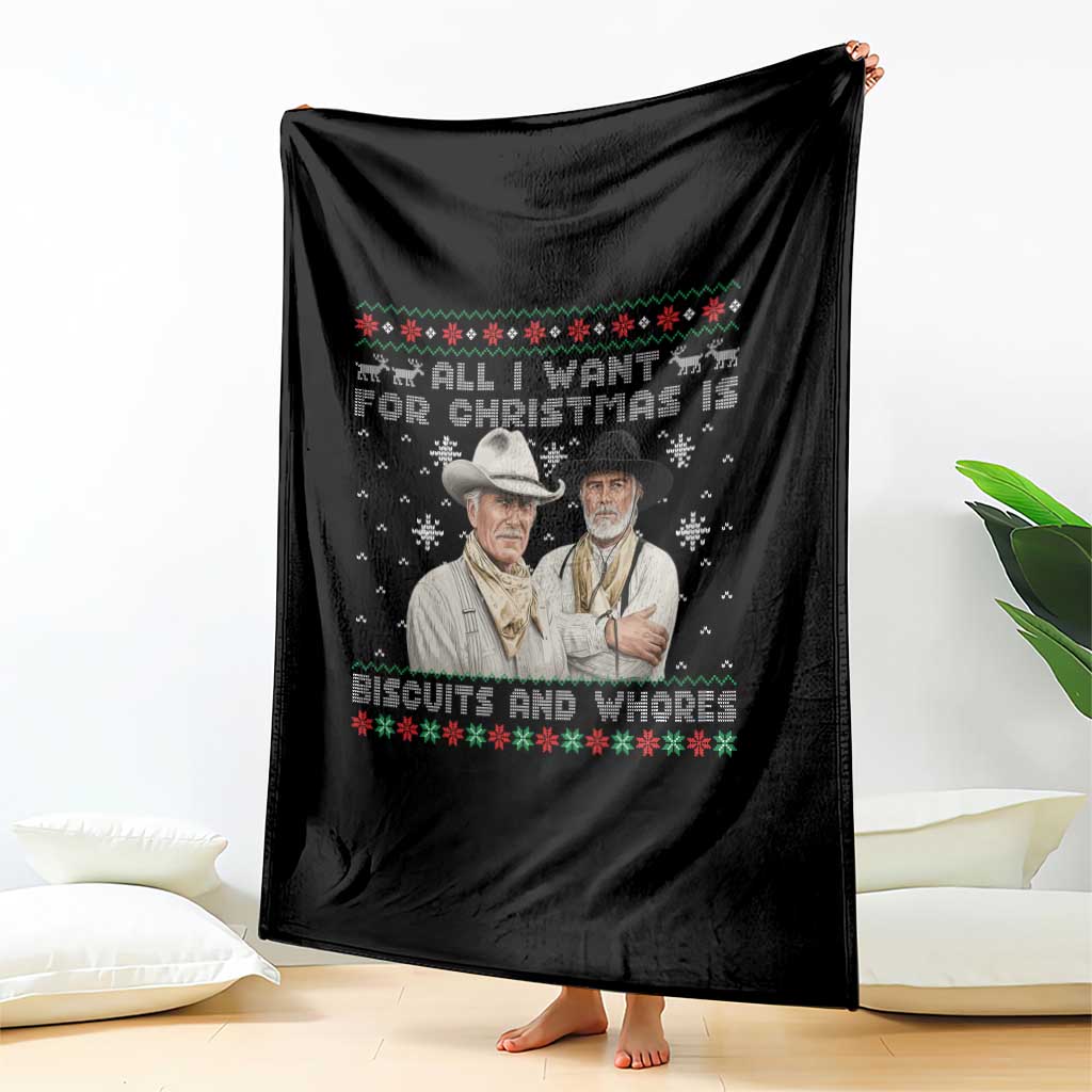 Funny Western Christmas Cowboy Humor Throw Blanket All I Want for Christmas Is Biscuits and Whores TS02 Print Your Wear