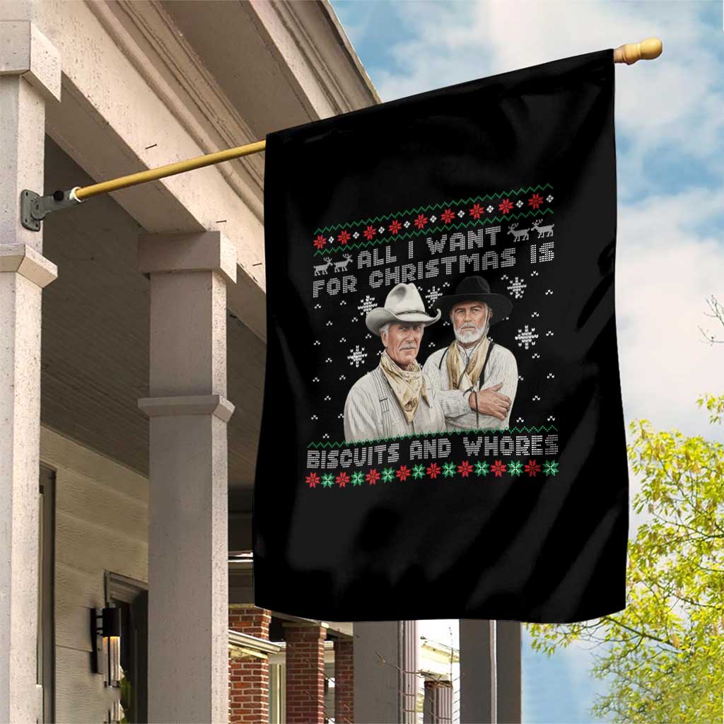 Funny Western Christmas Cowboy Humor Garden Flag All I Want for Christmas Is Biscuits and Whores TS02 Print Your Wear