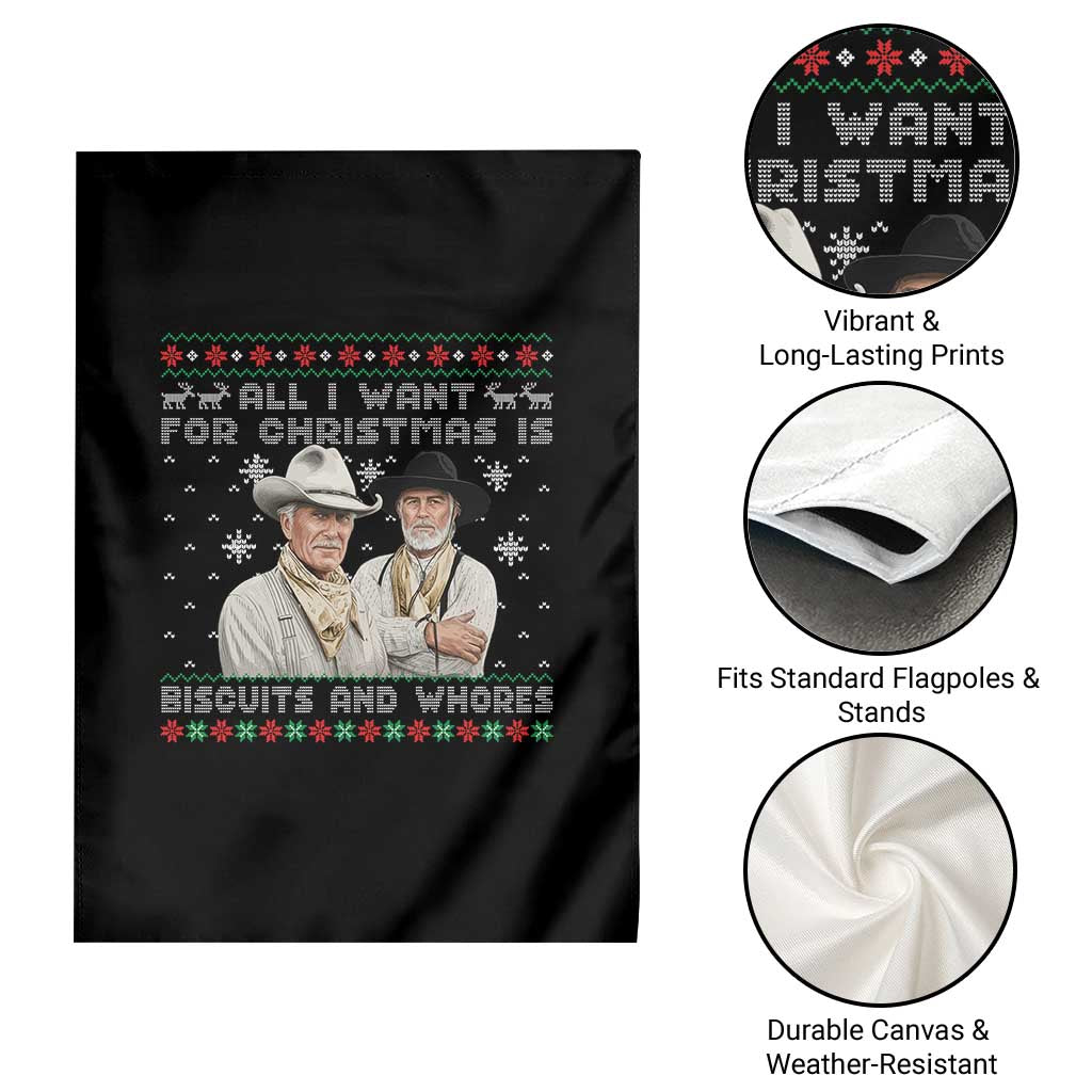 Funny Western Christmas Cowboy Humor Garden Flag All I Want for Christmas Is Biscuits and Whores TS02 Print Your Wear