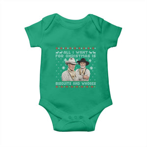 Funny Western Christmas Cowboy Humor Baby Onesie All I Want for Christmas Is Biscuits and Whores TS02 Irish Green Print Your Wear
