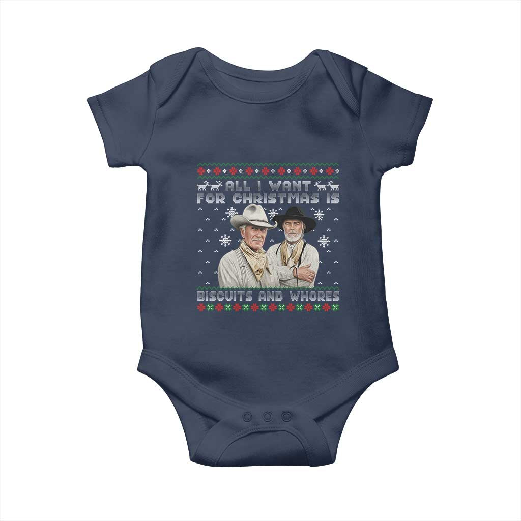 Funny Western Christmas Cowboy Humor Baby Onesie All I Want for Christmas Is Biscuits and Whores TS02 Navy Print Your Wear
