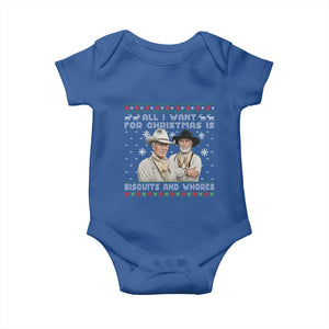 Funny Western Christmas Cowboy Humor Baby Onesie All I Want for Christmas Is Biscuits and Whores TS02 Royal Blue Print Your Wear