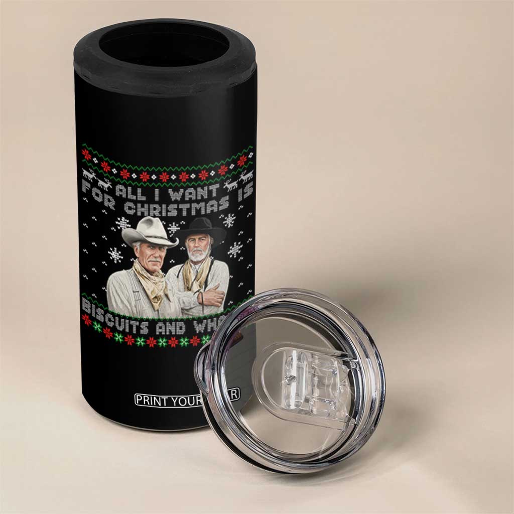 Funny Western Christmas Cowboy Humor 4 in 1 Can Cooler Tumbler All I Want for Christmas Is Biscuits and Whores TS02 Print Your Wear