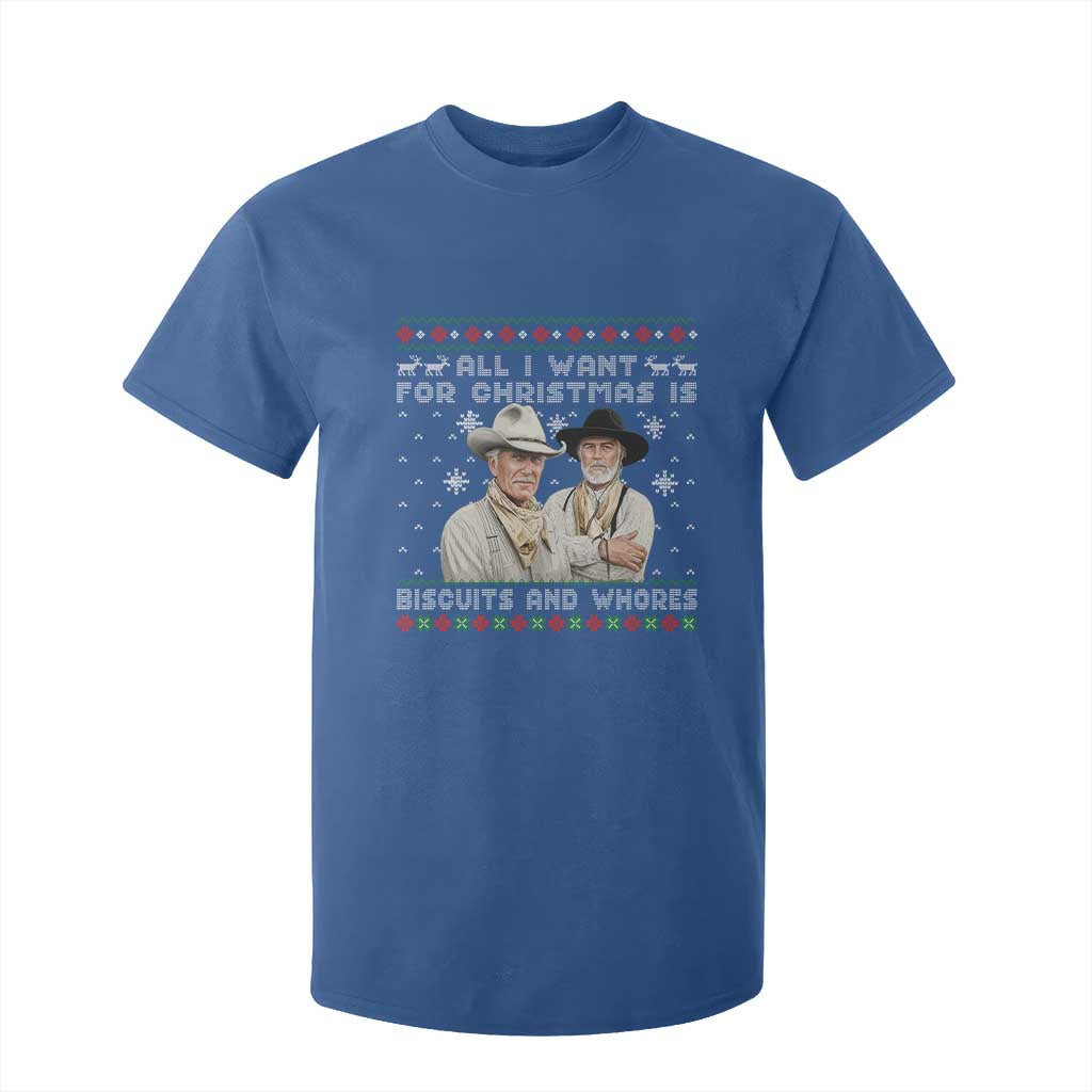Funny Western Christmas Cowboy Humor T Shirt For Kid All I Want for Christmas Is Biscuits and Whores TS02 Royal Blue Print Your Wear
