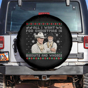 Funny Western Christmas Cowboy Humor Spare Tire Cover All I Want for Christmas Is Biscuits and Whores TS02 No hole Black Print Your Wear