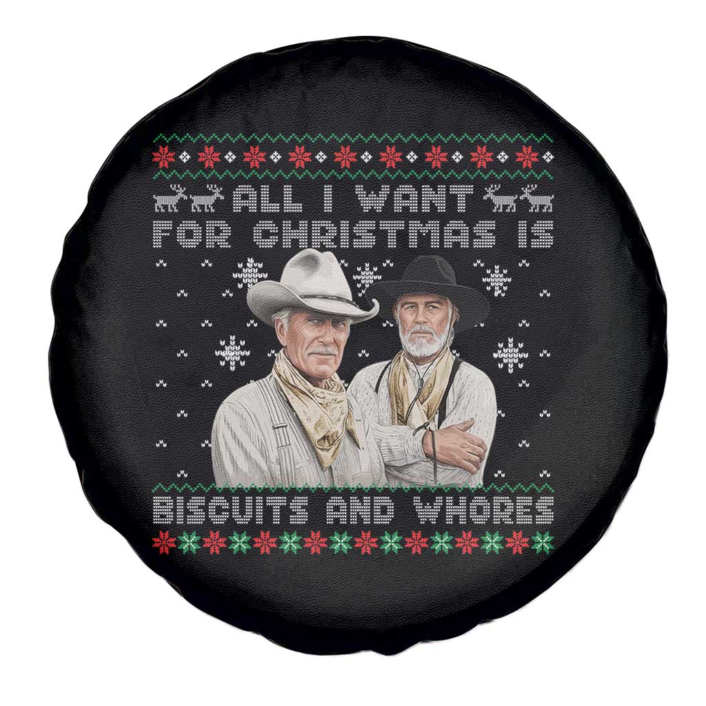 Funny Western Christmas Cowboy Humor Spare Tire Cover All I Want for Christmas Is Biscuits and Whores TS02 Print Your Wear