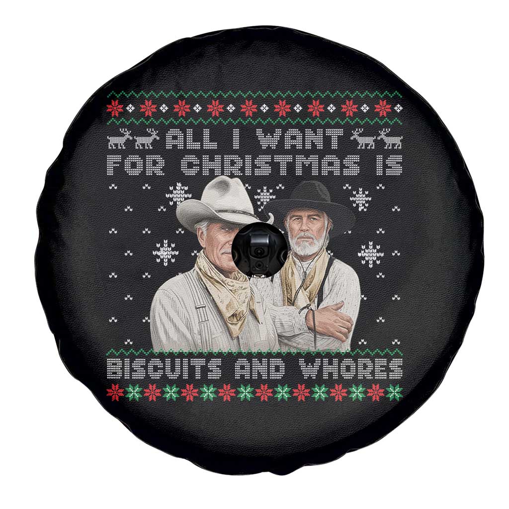 Funny Western Christmas Cowboy Humor Spare Tire Cover All I Want for Christmas Is Biscuits and Whores TS02 Print Your Wear