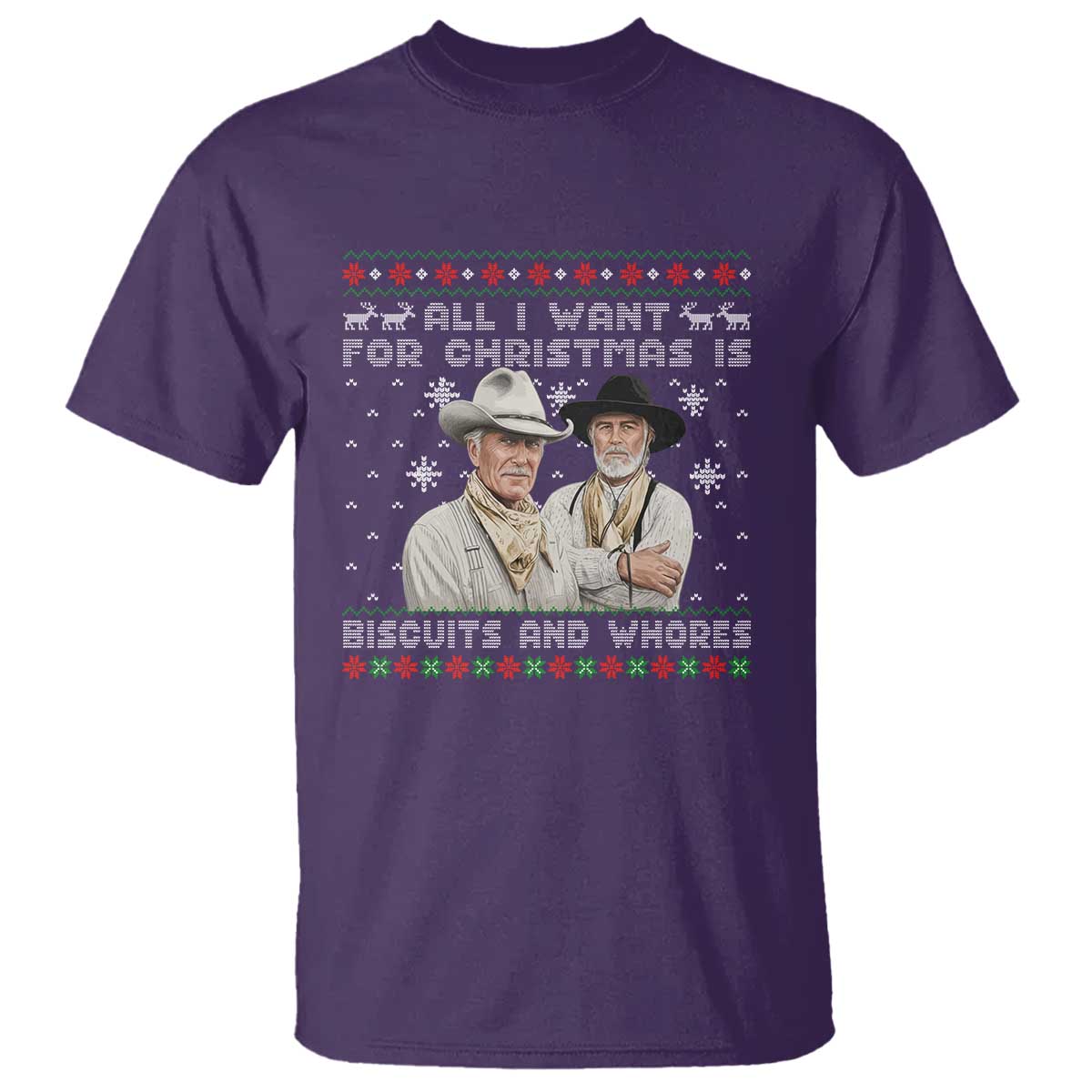 Funny Western Christmas Cowboy Humor T Shirt All I Want for Christmas Is Biscuits and Whores TS02 Purple Print Your Wear