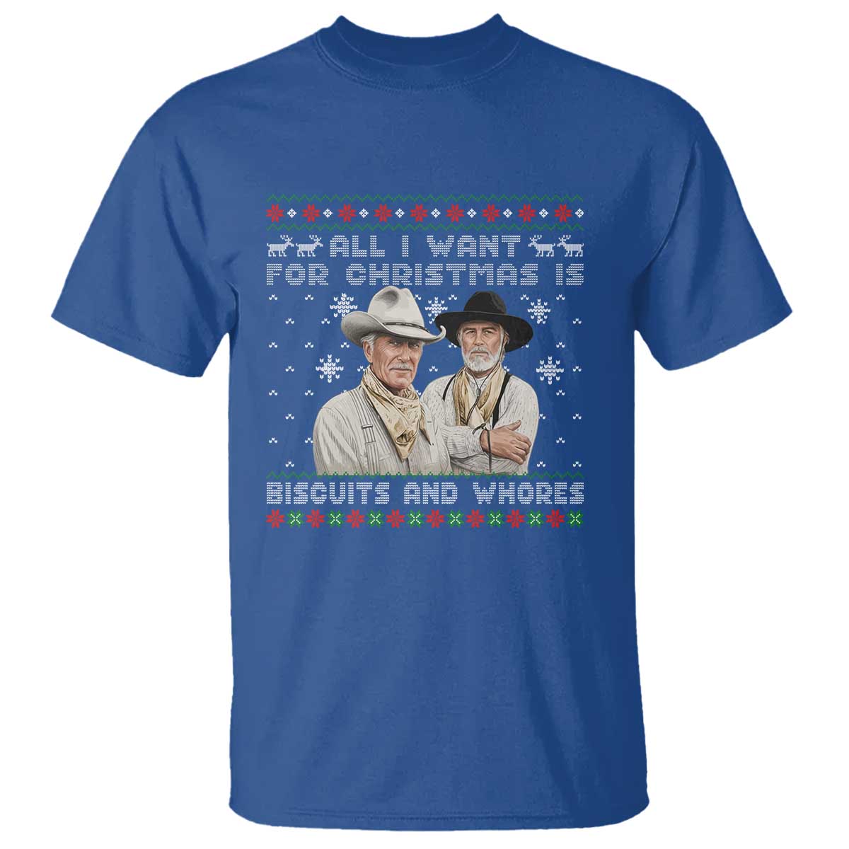 Funny Western Christmas Cowboy Humor T Shirt All I Want for Christmas Is Biscuits and Whores TS02 Royal Blue Print Your Wear