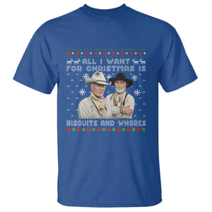 Funny Western Christmas Cowboy Humor T Shirt All I Want for Christmas Is Biscuits and Whores TS02 Royal Blue Print Your Wear