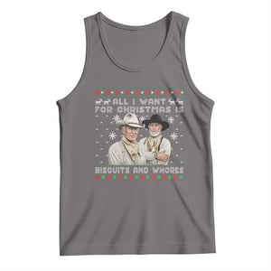 Funny Western Christmas Cowboy Humor Tank Top All I Want for Christmas Is Biscuits and Whores TS02 Deep Heather Print Your Wear