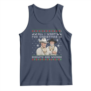 Funny Western Christmas Cowboy Humor Tank Top All I Want for Christmas Is Biscuits and Whores TS02 Navy Print Your Wear
