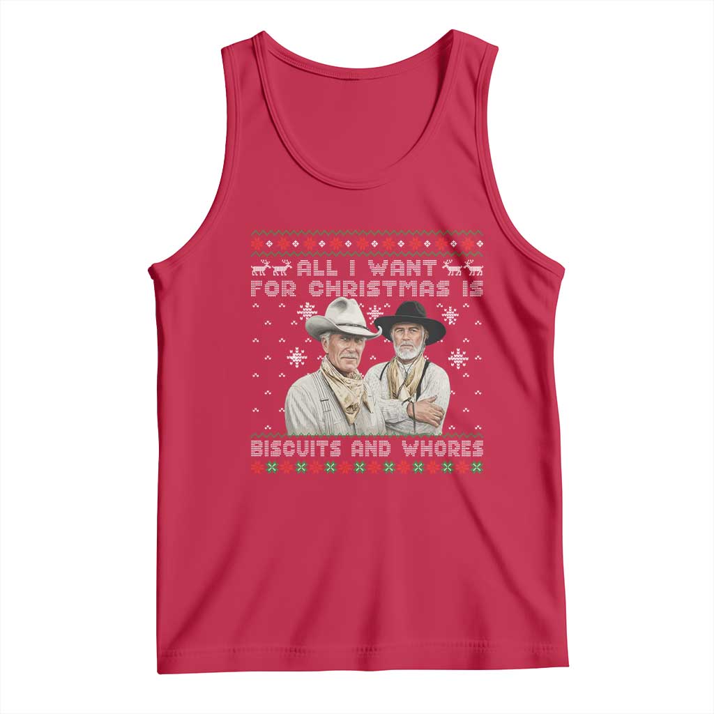Funny Western Christmas Cowboy Humor Tank Top All I Want for Christmas Is Biscuits and Whores TS02 Red Print Your Wear