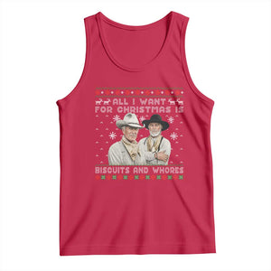 Funny Western Christmas Cowboy Humor Tank Top All I Want for Christmas Is Biscuits and Whores TS02 Red Print Your Wear