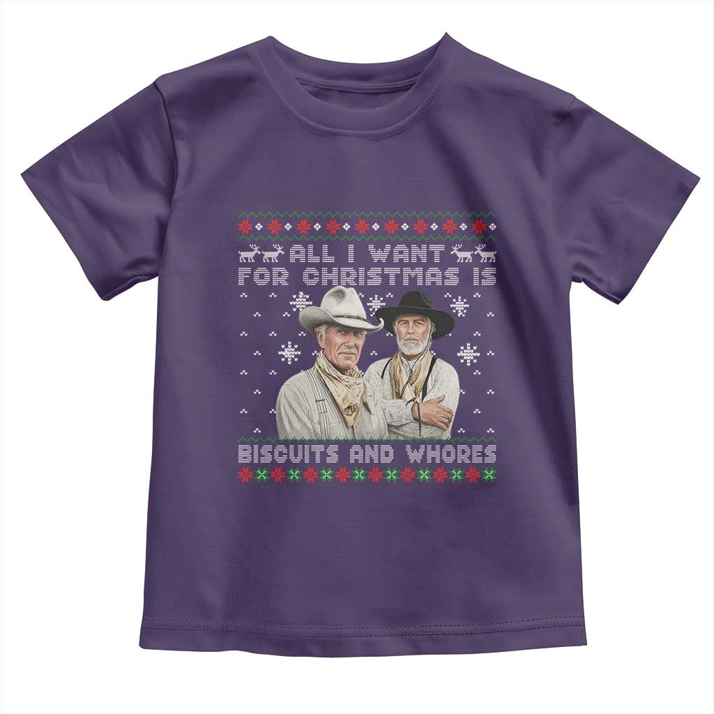Funny Western Christmas Cowboy Humor Toddler T Shirt All I Want for Christmas Is Biscuits and Whores TS02 Purple Print Your Wear