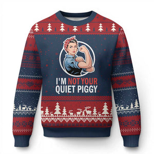 Im Not Your Quiet Piggy Ugly Christmas Sweater Feminist Rosie the Riveter TS02 Navy Red Print Your Wear