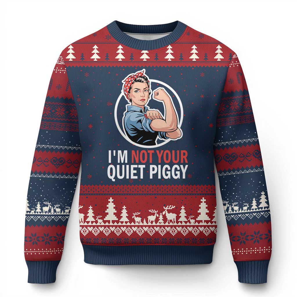 Im Not Your Quiet Piggy Ugly Christmas Sweater Feminist Rosie the Riveter TS02 Navy Red Print Your Wear