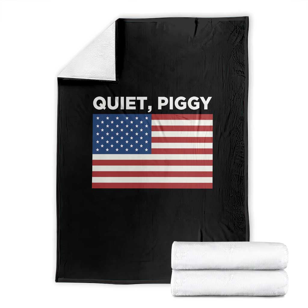 Quiet Piggy Patriotic Meme Throw Blanket Satirical USA Flag Free Speech TS02 Black Print Your Wear
