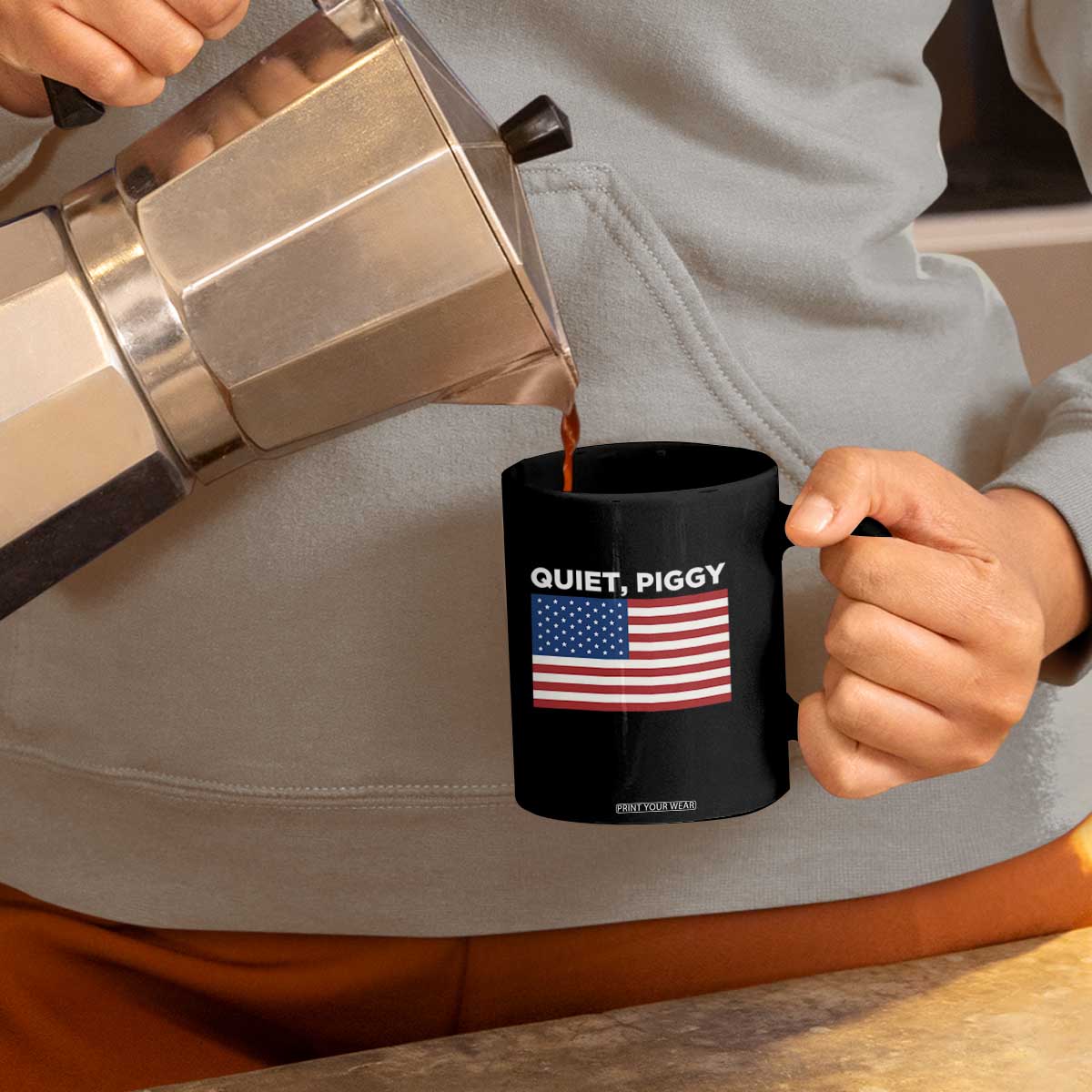 Quiet Piggy Patriotic Meme Coffee Mug Satirical USA Flag Free Speech TS02 Print Your Wear