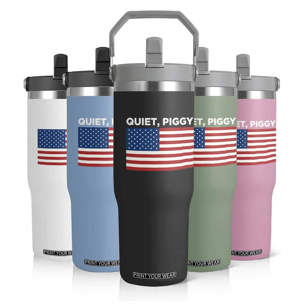 Quiet Piggy Patriotic Meme Flip Straw Tumbler Satirical USA Flag Free Speech TS02 Print Your Wear