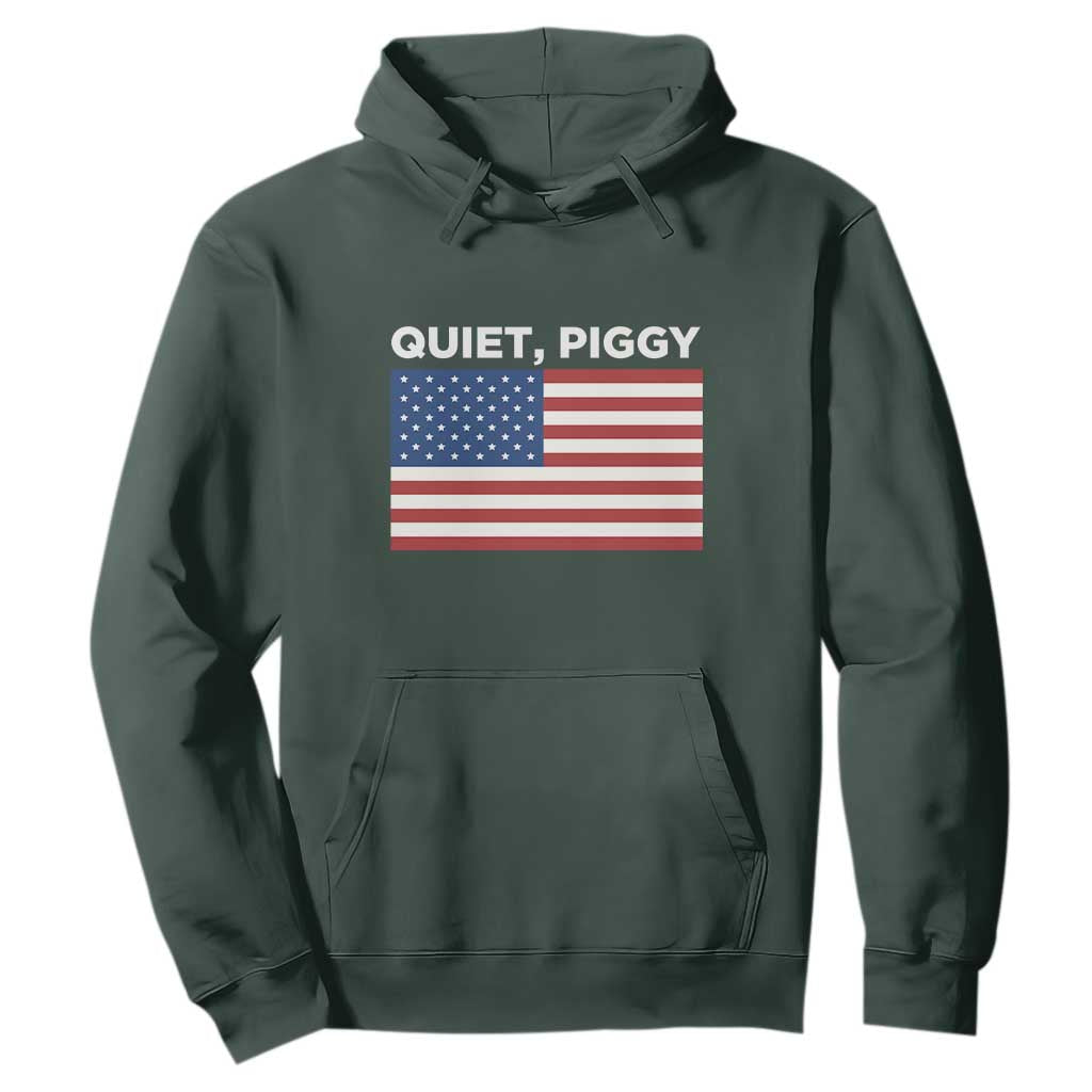 Quiet Piggy Patriotic Meme Hoodie Satirical USA Flag Free Speech TS02 Dark Forest Green Print Your Wear