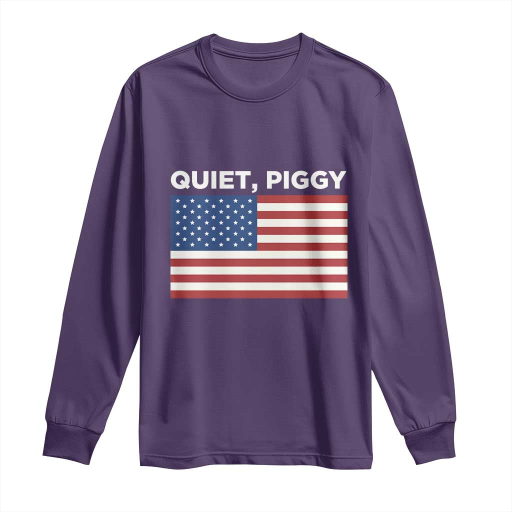 Quiet Piggy Patriotic Meme Long Sleeve Shirt Satirical USA Flag Free Speech TS02 Purple Print Your Wear