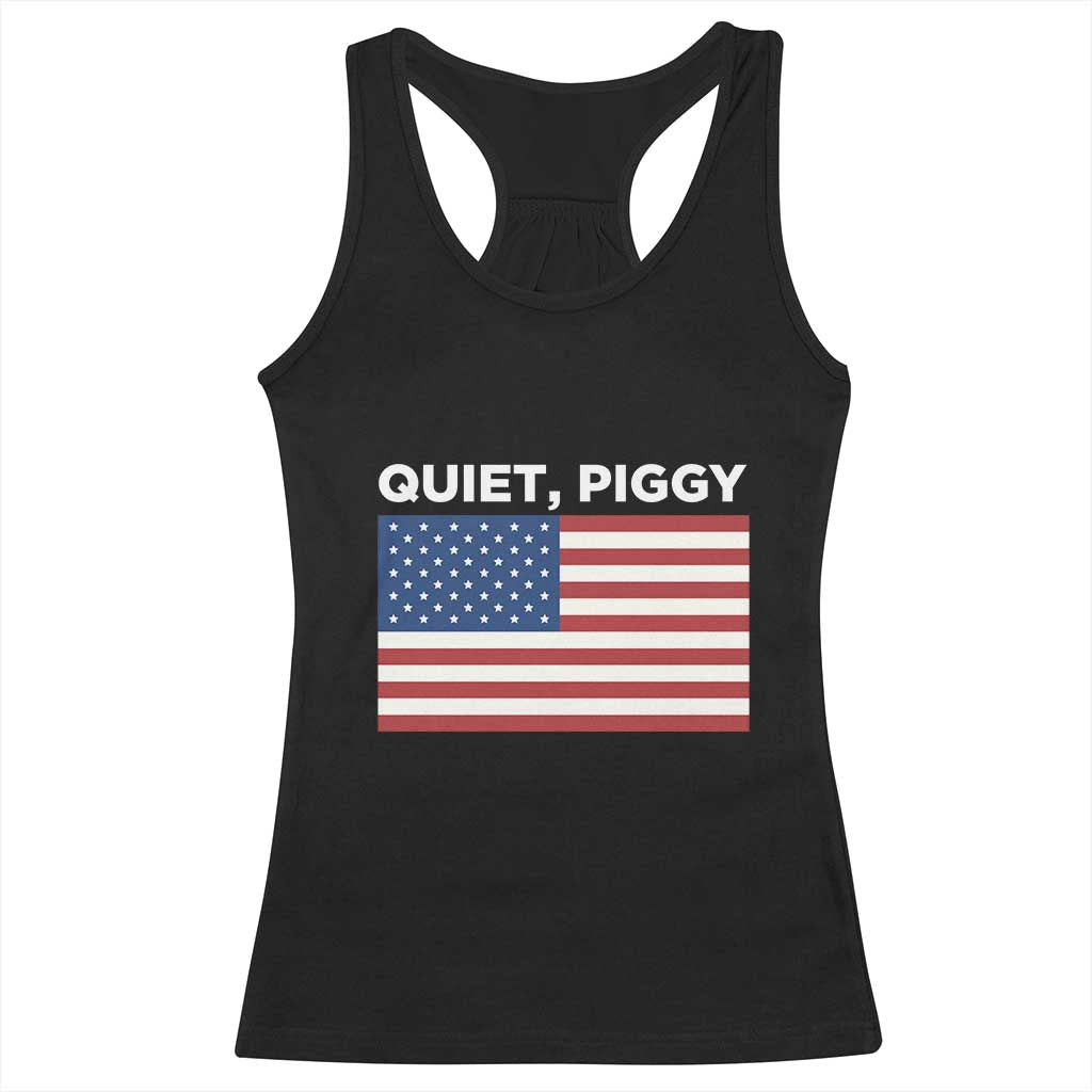 Quiet Piggy Patriotic Meme Racerback Tank Top Satirical USA Flag Free Speech TS02 Black Print Your Wear
