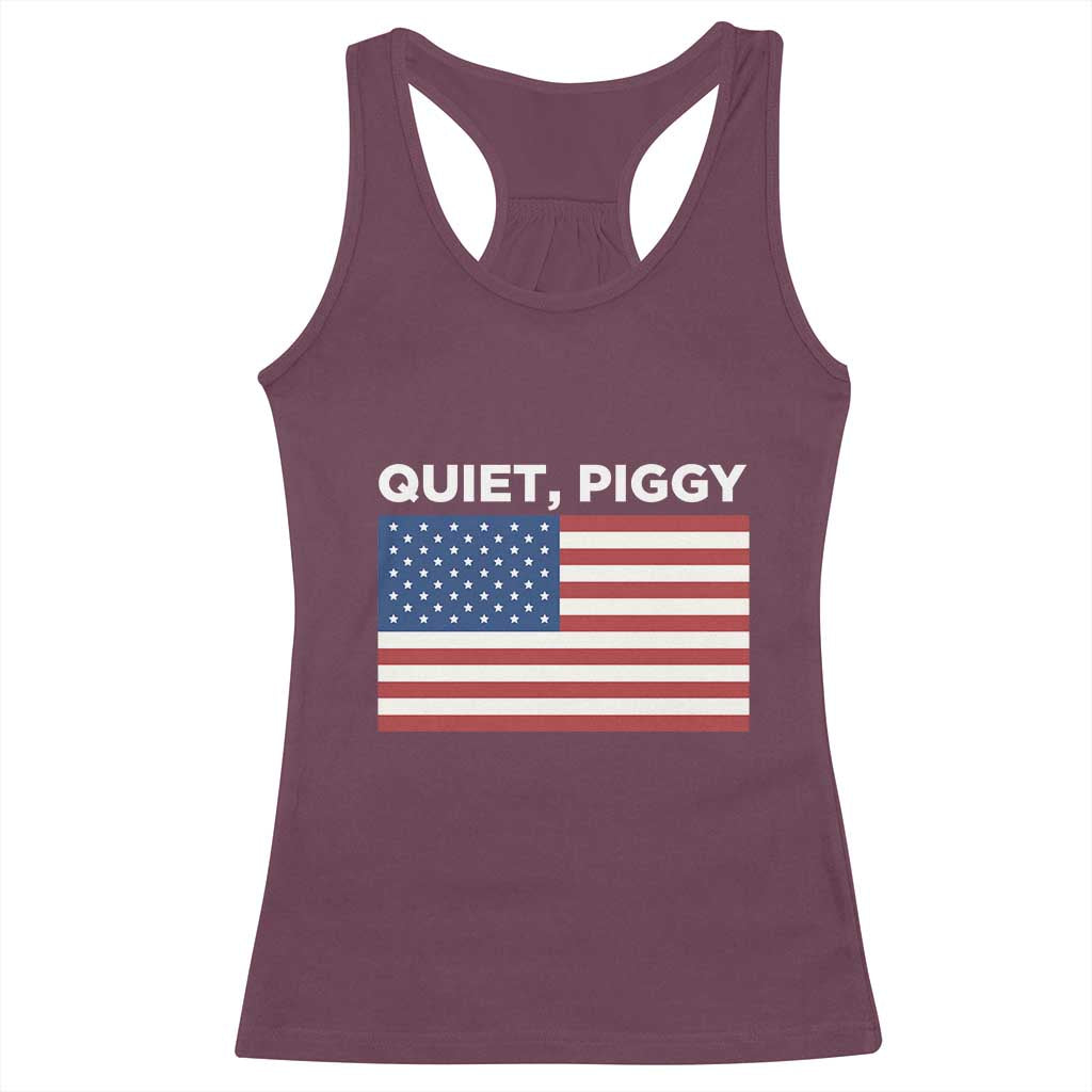 Quiet Piggy Patriotic Meme Racerback Tank Top Satirical USA Flag Free Speech TS02 Maroon Print Your Wear